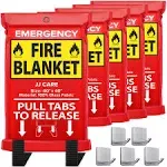 JJ Care Fire Blanket – 5 Packs with Hooks – Emergency Fire Blanket for Home & Kitchen, High Heat Resistant Fire Suppression Blankets for Home Safety