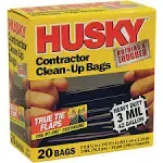 Husky HK42WC020B Contractor Clean-Up Bag, 42 gal Capacity, Tie Closure, Polyethylene, Black, 20 count