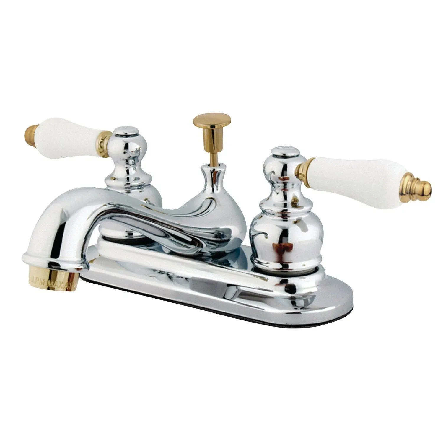 Kingston Brass GKB604B Restoration Teapot Faucet with Ceramic with Handle and Retail Pop-Up, Chrome with Polished Trim 6.88 x 2.88 x 2.88