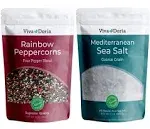 Viva Doria Rainbow Peppercorn Blend (Steam Sterilized Whole Black, White, Green and Pink Peppercorn) 12 oz and Mediterranean Sea Salt, Coarse Grain, 2