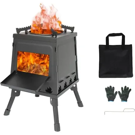 Camping Wood Stove, Portable Wood Burning Stove, Backpacking Folding Camp Tent Heat Mini Outdoor Stove with Carrying Bag, for Cooking Heating Picnic hiking BBQ Travel RV