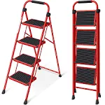 KINGRACK Step Ladder 3 Step Folding with with Anti-Slip and Wide Pedal,Portable Foldable,Tall Sturdy Step Ladder with Handgrip for Home Kitchen