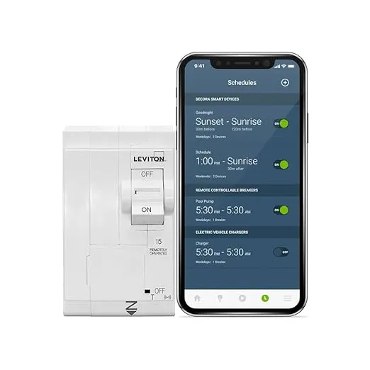 Leviton LB215-ST 2nd Gen Smart Circuit Breaker with Remote Control, Standard, 2-Pole 15 Amp, 120/240-Volt and 120/208-Volt, 10kA Interrupt Rating