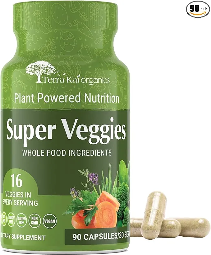 Organic Super Veggies Supplement Gluten/Gelatin Free, Non GMO, Soy Free & Vegan | Green Superfood Capsules | 16 Vegetables (90 Count) (Veggies)