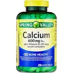 Tabletas de calcio y vitamina D de Spring Valley de 600 mg, 250 unidades