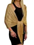 Shawls and Wraps for Evening Dresses Metallic Sparkle Womens Wedding Gold Shawl