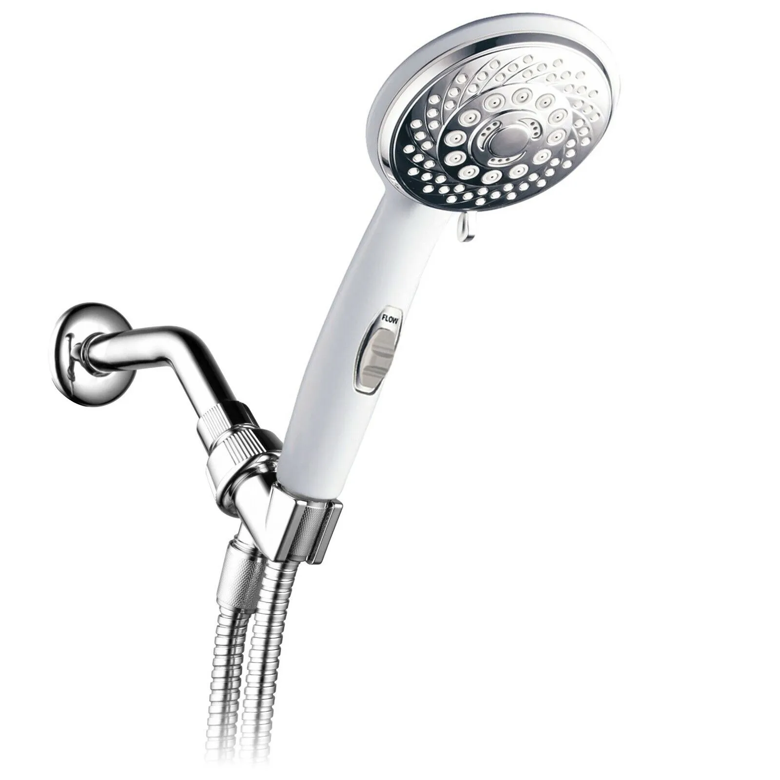 HotelSpa Designer White/Chrome-Face Spiral Handheld w/Patented On/Off Pause Switch