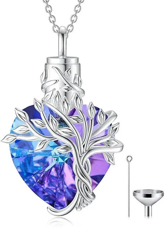 Heart Tree of Life Urn Necklace for Ashes Sterling Silver Cremation Jewelry with ...