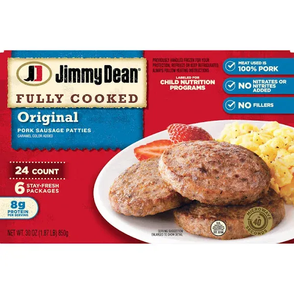 Evaxo Jimmy Dean Fully Cooked Original Pork Sausage Patties (24 ct.)