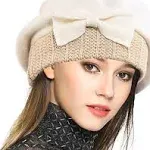 VECRY Lady French Beret 100% Wool Beret Floral Dress Beanie Winter Hat