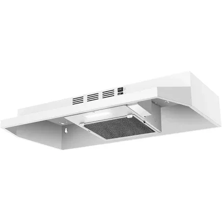 SNDOAS 30 inch Under Cabinet Range Hood, Ducted/Ductless Convertible Kitchen Hood, Stainless Steel Vent Hood with LED Light,Under Cabinet Hood with 2 Speed Exhaust Fan,White