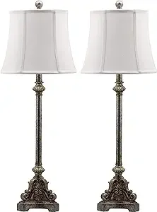 SAFAVIEH Lighting Collection Rimini Traditional Rustic Farmhouse Antique Silver 34-inch Bedroom Living Room Home Office Desk Nightstand Table Lamp Set of 2 (LED Bulbs Included)