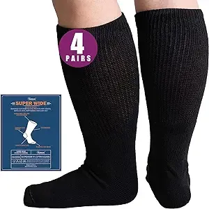 Bulinlulu Extra Width Socks for Swollen Feet-4 Pairs Bariatric Hospital Socks,Lymphedema Diabetic Socks for Women Men 13-15