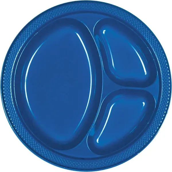 Bright Royal Blue Divided Plastic Banquet Plates (20ct)