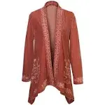 Floriana Women's Floral Embroidered Velvet Kimono - Boho Open Front Cardigan - Teal - 2x