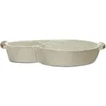 Stoneware Dish w/ 2 Sections & Handles, Reactive Glaze, Cream Color