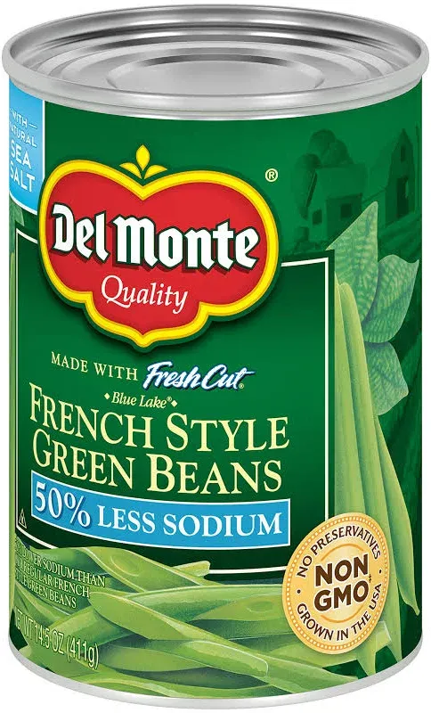 Del Monte Canned Fresh Cut French Style Green Beans with 50% Less Sodium, 14.5 Ounce (Pack of 12)