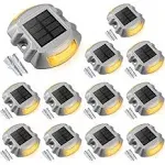 VOLISUN Solar Deck Lights Driveway Dock Lights, 12-Pack Led IP67 Waterproof Outdoor Warning Step Lights for Driveway Sidewalk Garden Pathway Yard(Warm White)