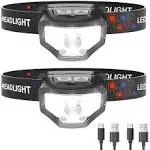 Curtsod Headlamp Rechargeable 2-Pack 1200 Lumen Super Bright with White Red LED Head Lamp Flashlight