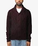 X-Ray Men's Shawl Collar Cable Knit Cardigan - Burgundy