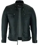 Vance Leather' Men's Cafe Racer Waxed Lambskin Austin Brown Motorcycle Leather Jacket