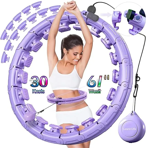 U5-16 Knots Waist 28”- 46”, Silent Smart Weighted Hula Hoop for Adults Weight Loss, Infinity Hoop Plus Size, Home Outdoors Fitness Exercise, Abdominal Toner