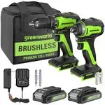 Greenworks 24V Max Cordless Brushless Drill + Impact Combo Kit