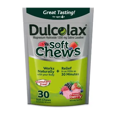 Dulcolax Soft Chews Saline Laxative Mixed Berry (30ct) Gentle Constipation Relief, Magnesium Hydroxide 1200mgDulcolax Soft Chews Saline Laxative Mixed Berry (30ct) Gentle Constipation Relief, Magnesium Hydroxide 1200mg