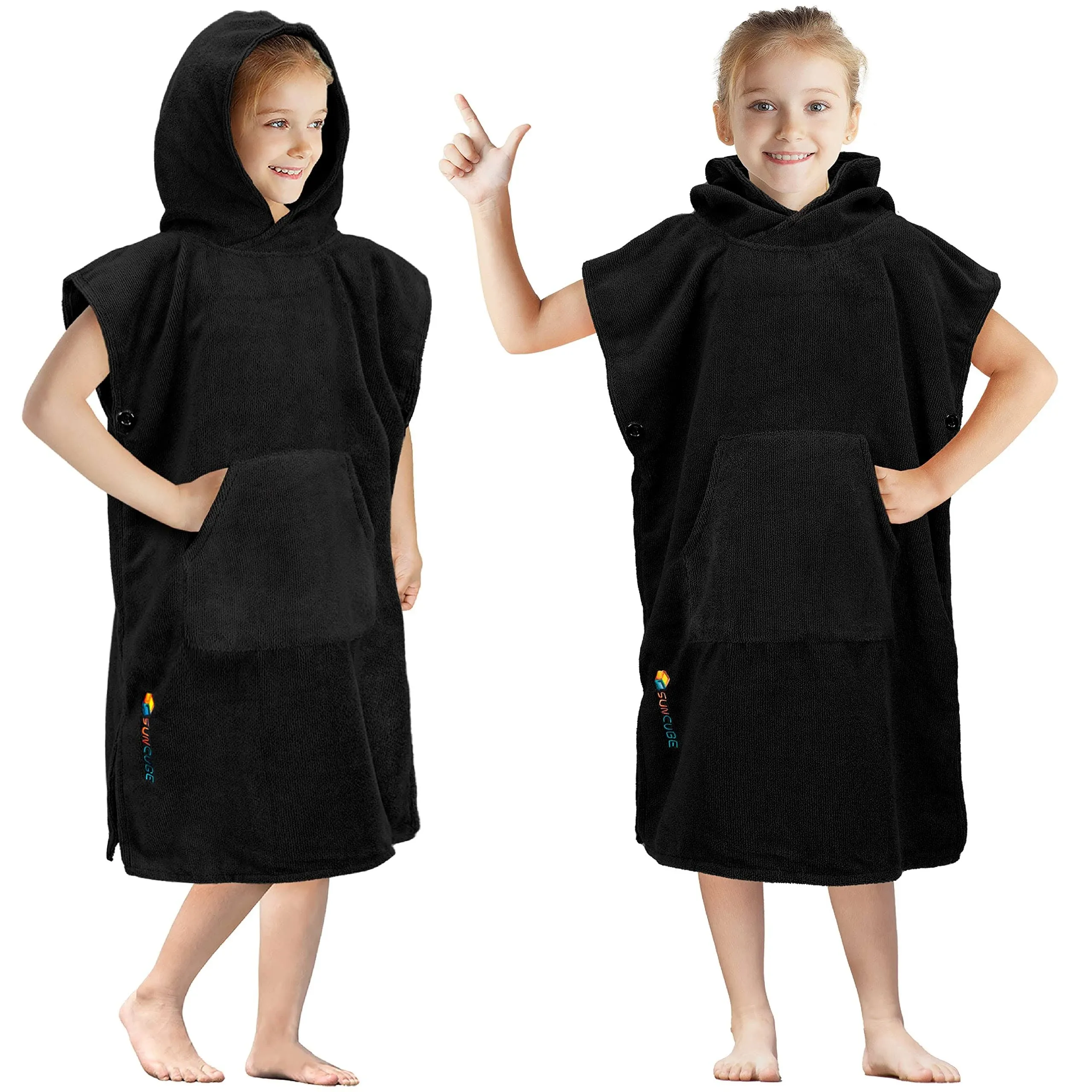 SUN CUBE Kids Changing Robe Surf Poncho, Kids Beach Towels for Toddler, Microfiber Hooded Wearable Swim Towel Boys Girls 3-7