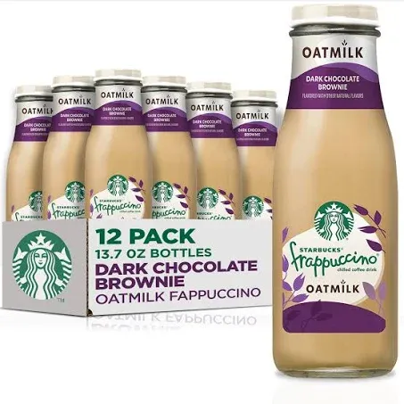 Starbucks Oatmilk Frappuccino, Coffee Drink, Dark Chocolate Brownie Oat Milk, 13.7 fl oz Bottles, Iced Coffee (Pack of 12)