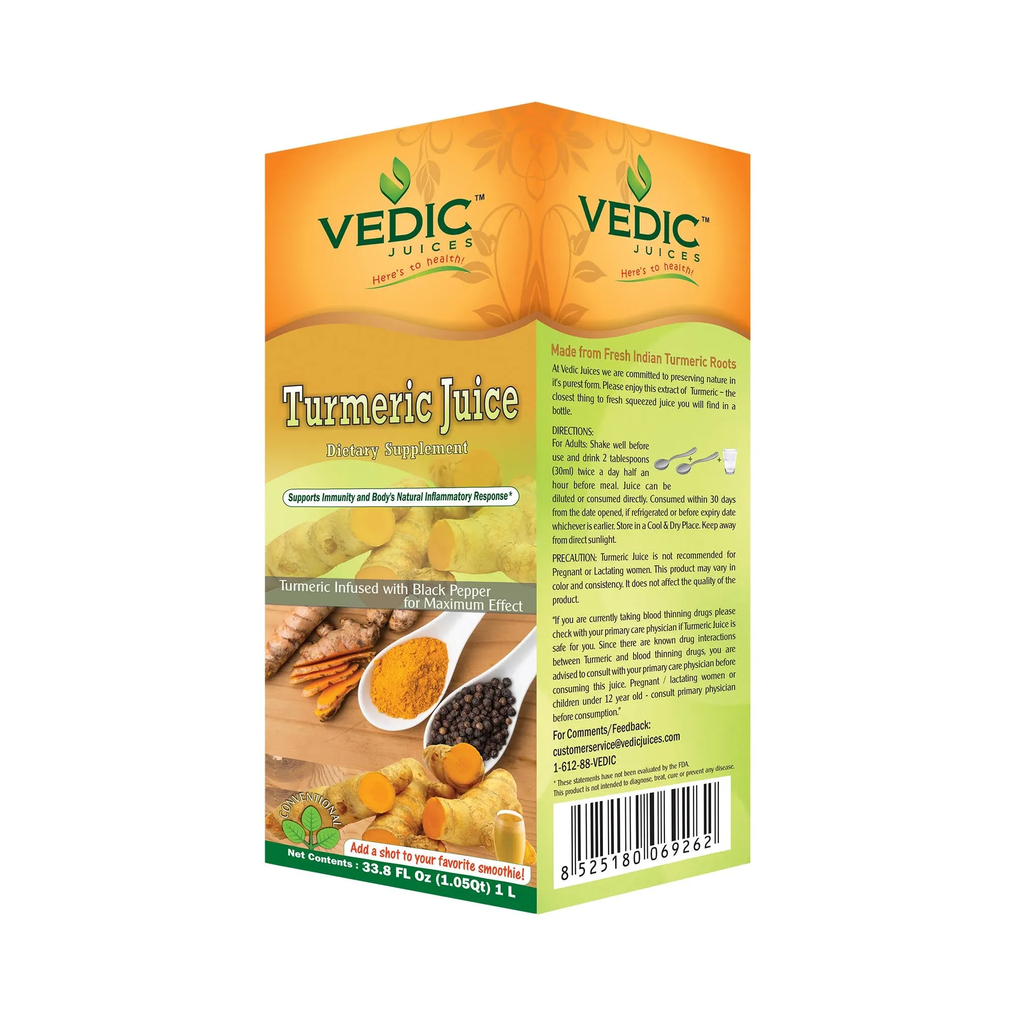 Vedic Juices Pure Turmeric Juice | Premium Quality Turmeric Liquid Extract Supplement | Digestion | 33.8 Fl Oz (Pack of 1)