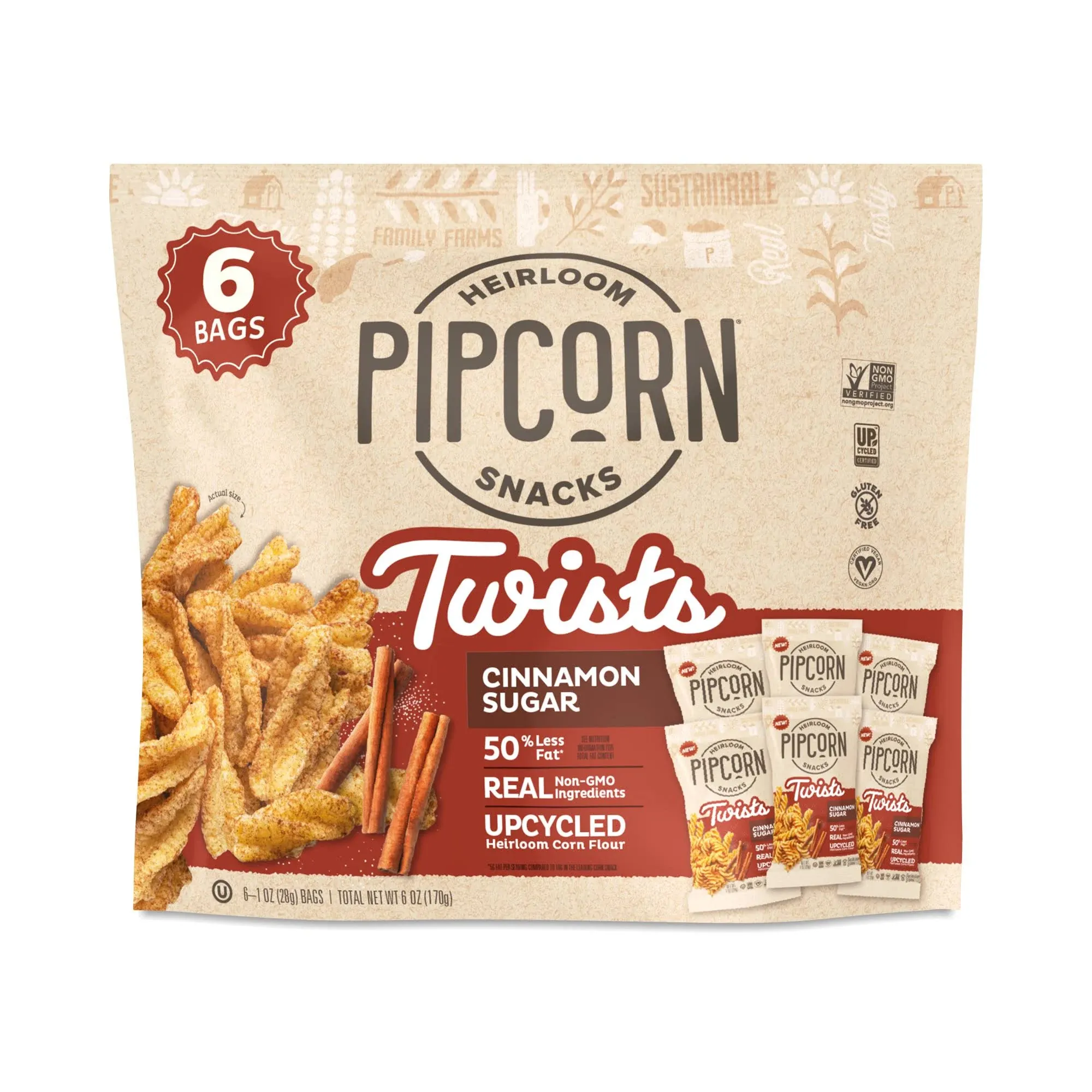 PIPCORN: Cinnamon Sugar Twists 6pk, 6 oz