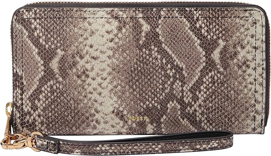 Fossil Women's Logan Leather RFID-Blocking Zip Around Clutch Wallet with Wristlet Strap for Women