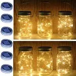 CHU&WHITE Solar Mason Jar Lights 20 LEDs (6 Hanger Included/No Jar) Fairy String Star Firefly Jar Lids Lights,for Patio Garden, Yard and Lawn Decor (4-Color 6 Pack)