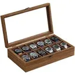 SONGMICS Wood Watch Box with Glass Lid Rustic Walnut / 12 Slot