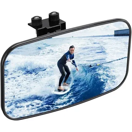 KEMIMOTO Boat Mirror, 8 in x 4 in Upgraded Universal Boat Rear View Mirror, Marine Mirror for Ski Boats Pontoon Boat Water Skiing Sports Wakeboarding Surfing with Clips