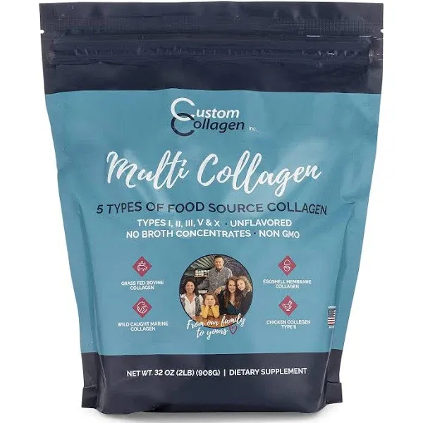 Custom Collagen Multi Collagen Plus Peptides Complex, 2 Pound Pouch - Non Gmo, Unflavored (32 Ounce, Powder, Pack of 1)