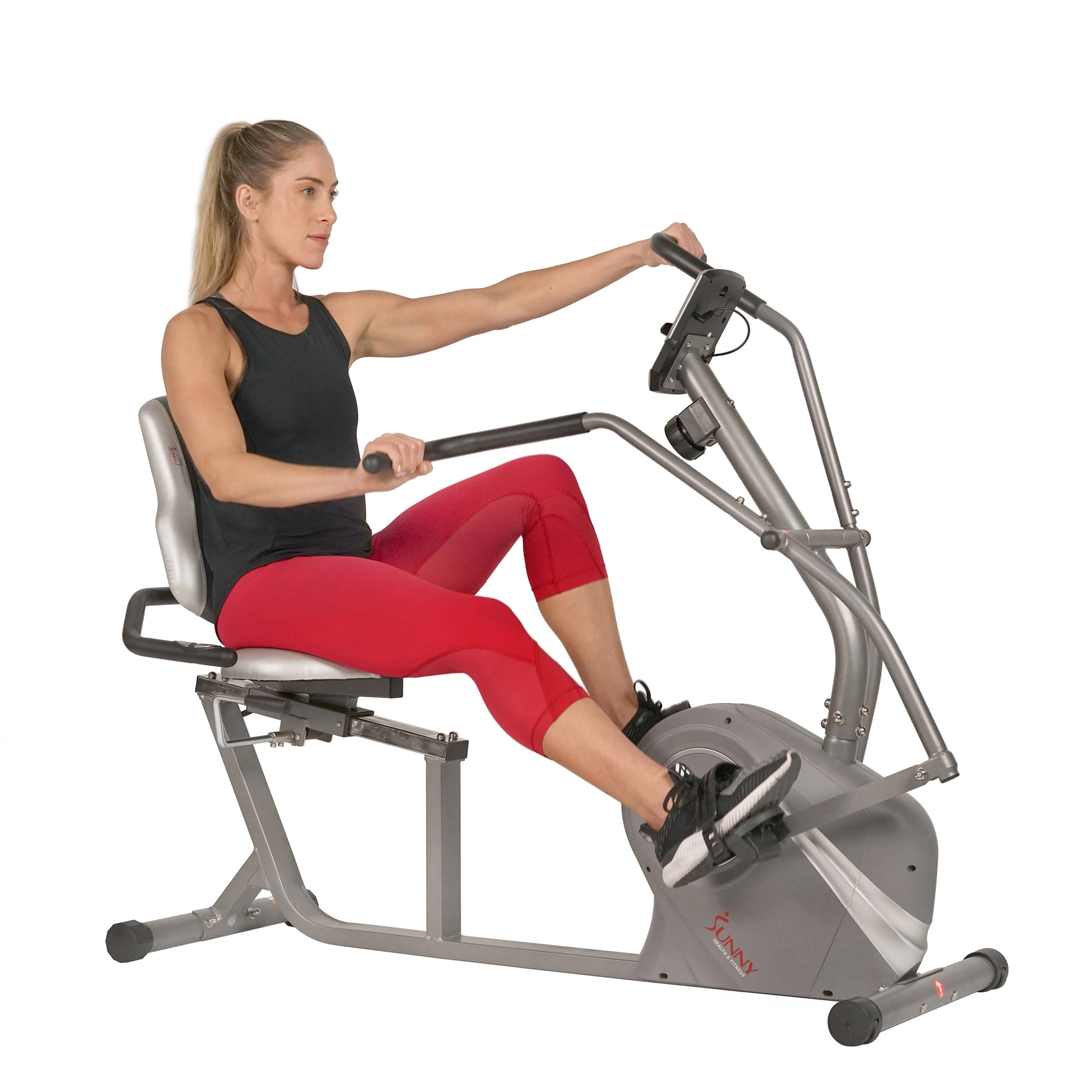 Sunny Health & Fitness Cross Trainer Magnetic Recumbent Bike with Arm Exercisers