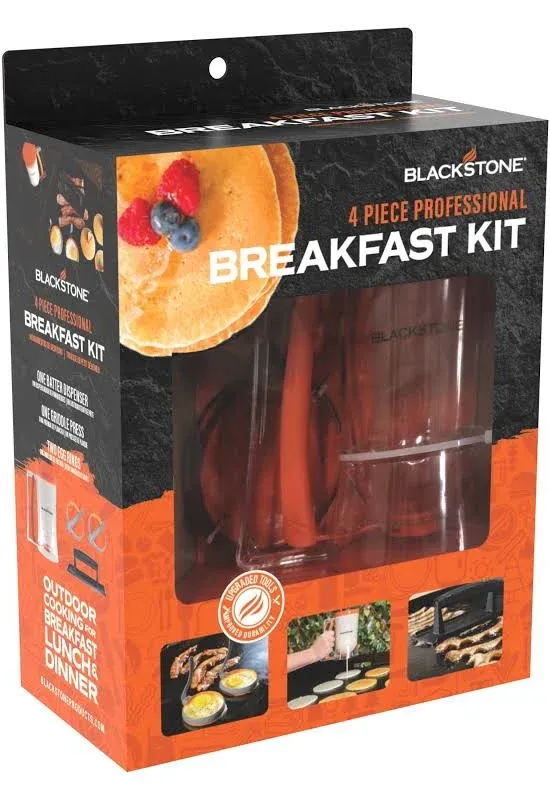 Blackstone 4Pc Griddle Breakfast Kit Egg Rings Batter Dispenser and Bacon Weight