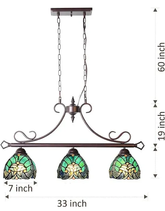 COTOSS Tiffany Pool Table Lights Hanging Chandelier 3 Lights Stained G