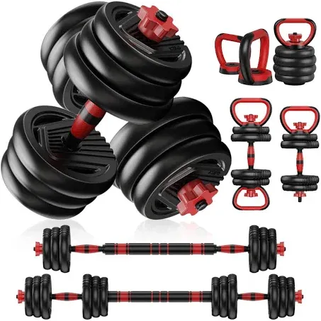 Adjustable Dumbbell Set - Free Weights Set with Connector - 4 in1 Weights Dumbbells Set Used as Barbell, Kettlebells, Push up Stand - Fitness Exercises for Home Gym Exercises