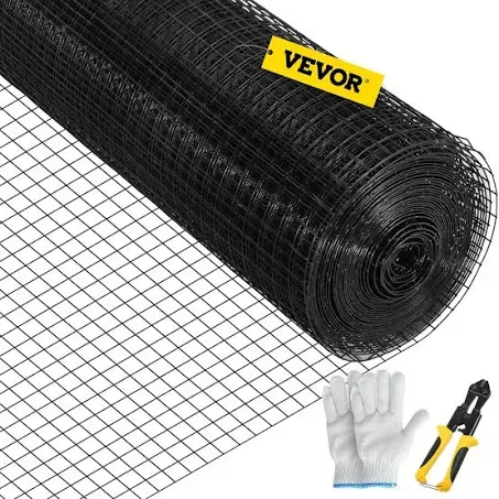 VEVOR 24" x 100' Hardware Cloth, 1"x1" Mesh Size, Galvanized Steel Vinyl Coated 16 Gauge Welded Wire w/A Cutting Plier & A Pair of Fabric Gloves, for Garden Fencing & Pet Enclosures, Black