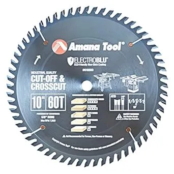 Amana Tool 610600C Carbide Tipped Prestige Cut-Off and Crosscut 10 Inch D x 60T ATB, 10 Deg, 5/8 Bore Circular Saw Blade