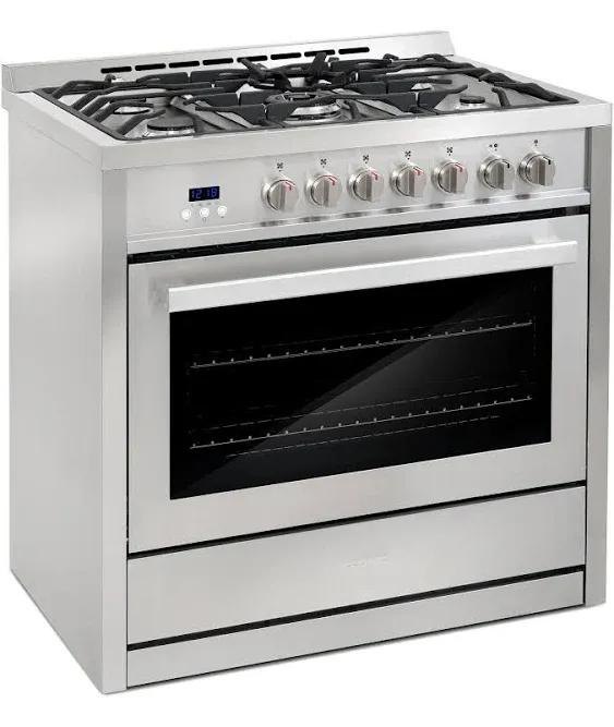 Cosmo 36-in Deep Recessed 5 Burners Convection Oven Freestanding Dual Fuel Range (Stainless Steel) | F965NF