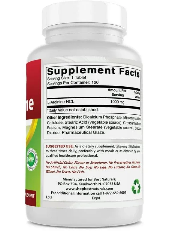 Best Naturals L-Arginine 1000 mg 120 Tablets