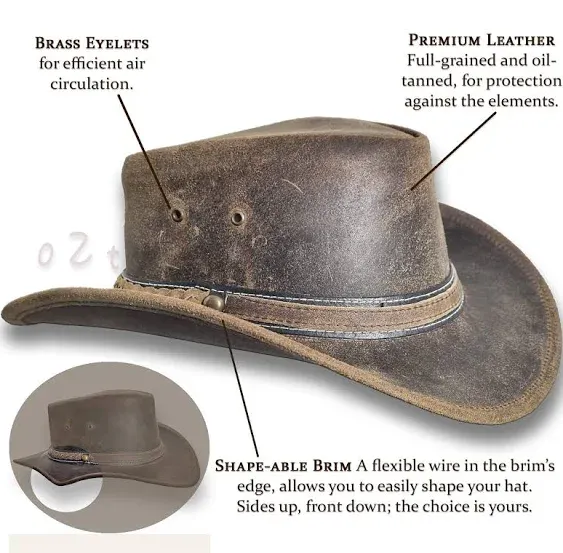 Oztrala Hat Leather Australian Oiled Outback Aussie Western Cowboy Men Women Bushman HL31