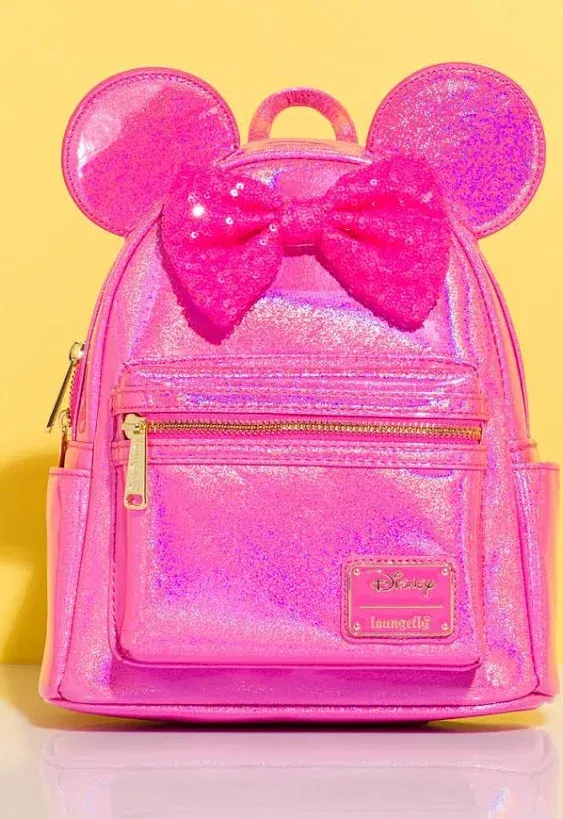 Loungefly Disney Minnie Mouse Glitter Sparkle Womens Double Strap Shoulder Bag Purse (Pink)