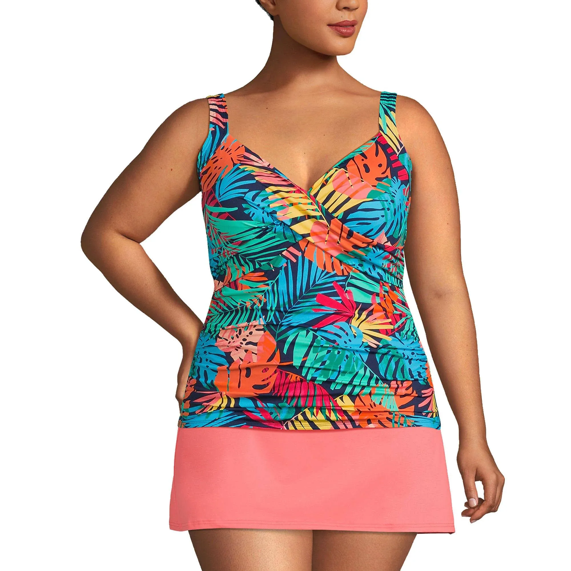 Plus Size Lands' End Bust Enhancer UPF 50 V-Neck Tankini Swimsuit Top