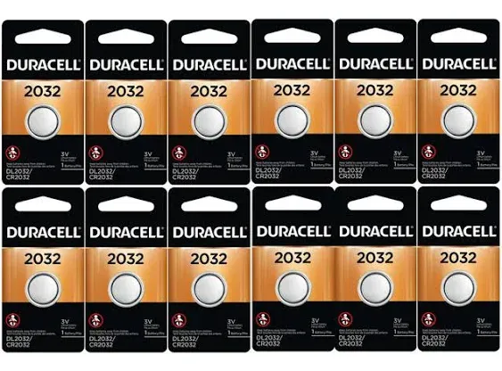 Duracell DL2032 Lithium Coin Battery, 2032 size, 3V, 230mAh Capacity Pack of 12