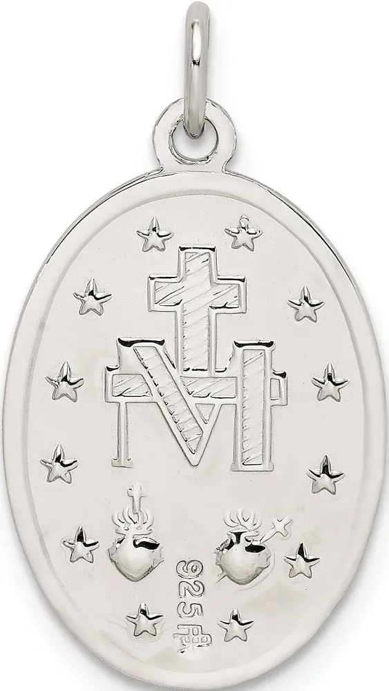 925 Sterling Silver Our Lady of Miraculous Medal Blessed Virgin Mary Necklace Charm Pendant 24mm x 13mm Only